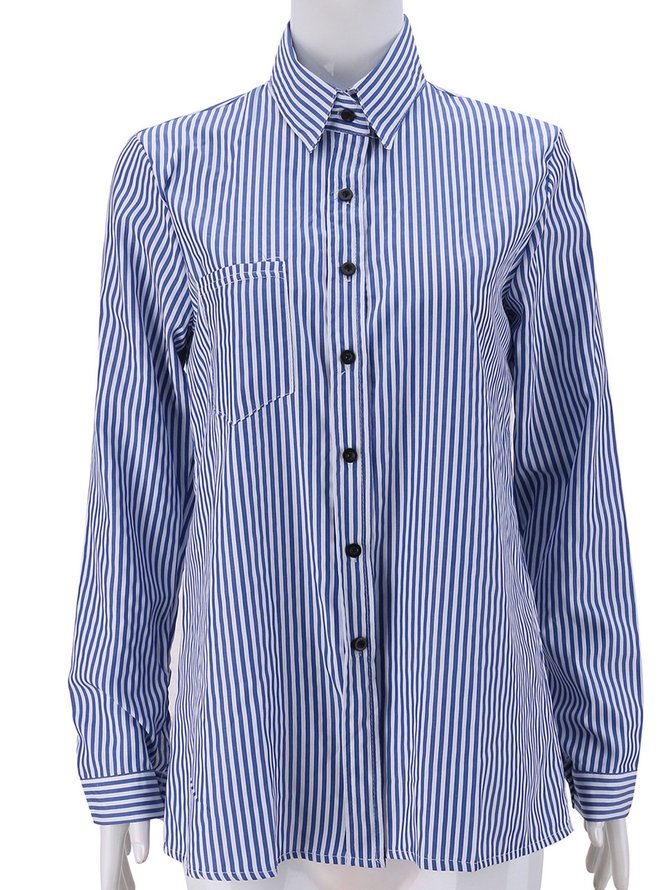 Hemdkragen geknöpftes Langarm gestreiftes Hemd Shirts